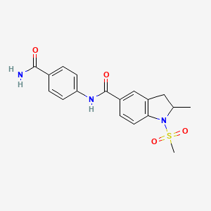 molecular formula C18H19N3O4S B6122702 N-[4-(aminocarbonyl)phenyl]-2-methyl-1-(methylsulfonyl)-5-indolinecarboxamide 