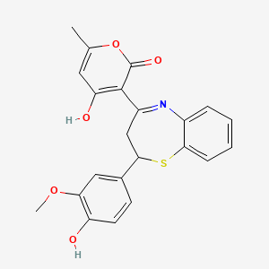 molecular formula C22H19NO5S B6122709 4-hydroxy-3-[2-(4-hydroxy-3-methoxyphenyl)-2,3-dihydro-1,5-benzothiazepin-4-yl]-6-methyl-2H-pyran-2-one 