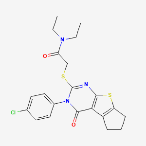 molecular formula C21H22ClN3O2S2 B6122715 2-{[3-(4-chlorophenyl)-4-oxo-3,5,6,7-tetrahydro-4H-cyclopenta[4,5]thieno[2,3-d]pyrimidin-2-yl]thio}-N,N-diethylacetamide 