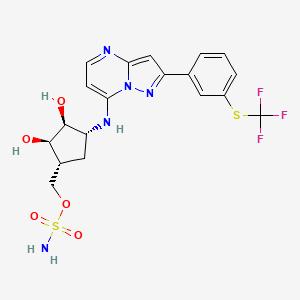 molecular formula C19H20F3N5O5S2 B612274 Sulfamic acid, [(1R,2R,3S,4R)-2,3-dihydroxy-4-[[2-[3-[(trifluoromethyl)thio]phenyl]pyrazolo[1,5-a]pyrimidin-7-yl]amino]cyclopentyl]methyl ester CAS No. 1450833-55-2