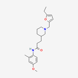 molecular formula C23H32N2O3 B6122744 3-{1-[(5-ethyl-2-furyl)methyl]-3-piperidinyl}-N-(4-methoxy-2-methylphenyl)propanamide 