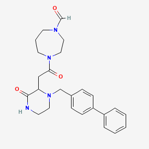 molecular formula C25H30N4O3 B6122846 4-{[1-(4-biphenylylmethyl)-3-oxo-2-piperazinyl]acetyl}-1,4-diazepane-1-carbaldehyde 