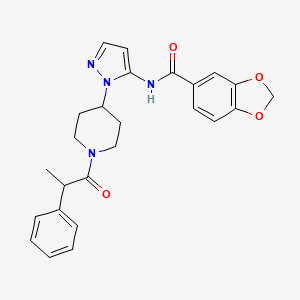molecular formula C25H26N4O4 B6122876 N-{1-[1-(2-phenylpropanoyl)-4-piperidinyl]-1H-pyrazol-5-yl}-1,3-benzodioxole-5-carboxamide 