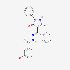 molecular formula C25H22N4O3 B6122988 3-methoxy-N'-[(3-methyl-5-oxo-1-phenyl-1,5-dihydro-4H-pyrazol-4-ylidene)(phenyl)methyl]benzohydrazide 