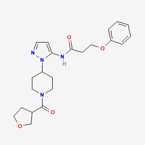 molecular formula C22H28N4O4 B6123067 3-phenoxy-N-{1-[1-(tetrahydro-3-furanylcarbonyl)-4-piperidinyl]-1H-pyrazol-5-yl}propanamide 