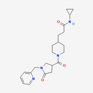 molecular formula C22H30N4O3 B6123116 N-cyclopropyl-3-(1-{[5-oxo-1-(2-pyridinylmethyl)-3-pyrrolidinyl]carbonyl}-4-piperidinyl)propanamide 