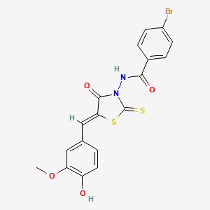 molecular formula C18H13BrN2O4S2 B6123159 4-bromo-N-[5-(4-hydroxy-3-methoxybenzylidene)-4-oxo-2-thioxo-1,3-thiazolidin-3-yl]benzamide 
