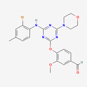 molecular formula C22H22BrN5O4 B6123315 4-{[4-[(2-bromo-4-methylphenyl)amino]-6-(4-morpholinyl)-1,3,5-triazin-2-yl]oxy}-3-methoxybenzaldehyde 