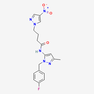 molecular formula C18H19FN6O3 B6123545 N-[1-(4-fluorobenzyl)-3-methyl-1H-pyrazol-5-yl]-4-(4-nitro-1H-pyrazol-1-yl)butanamide 