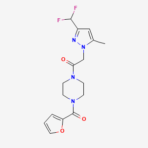 molecular formula C16H18F2N4O3 B6123787 1-{[3-(difluoromethyl)-5-methyl-1H-pyrazol-1-yl]acetyl}-4-(2-furoyl)piperazine 