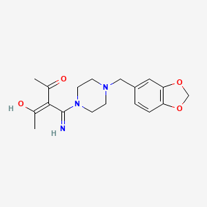 molecular formula C18H23N3O4 B6123837 3-{amino[4-(1,3-benzodioxol-5-ylmethyl)-1-piperazinyl]methylene}-2,4-pentanedione 