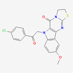 molecular formula C21H16ClN3O3S B6123897 6-[2-(4-chlorophenyl)-2-oxoethyl]-9-methoxy-2,3-dihydro[1,3]thiazolo[3',2':1,2]pyrimido[5,4-b]indol-5(6H)-one 