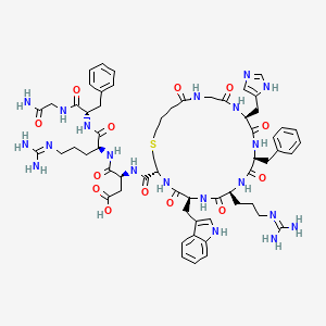 molecular formula C62H82N20O13S B612391 (3S)-4-[[(2S)-1-[[(2S)-1-[(2-amino-2-oxoethyl)amino]-1-oxo-3-phenylpropan-2-yl]amino]-5-(diaminomethylideneamino)-1-oxopentan-2-yl]amino]-3-[[(3R,6S,9S,12S,15S)-12-benzyl-9-[3-(diaminomethylideneamino)propyl]-15-(1H-imidazol-5-ylmethyl)-6-(1H-indol-3-ylmethyl)-5,8,11,14,17,20-hexaoxo-1-thia-4,7,10,13,16,19-hexazacyclotricosane-3-carbonyl]amino]-4-oxobutanoic acid CAS No. 1416983-77-1