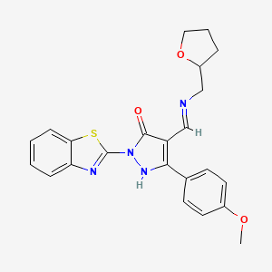 molecular formula C23H22N4O3S B6124032 2-(1,3-benzothiazol-2-yl)-5-(4-methoxyphenyl)-4-{[(tetrahydro-2-furanylmethyl)amino]methylene}-2,4-dihydro-3H-pyrazol-3-one 