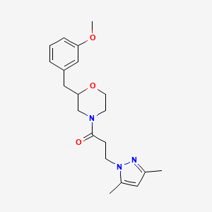 molecular formula C20H27N3O3 B6124222 4-[3-(3,5-dimethyl-1H-pyrazol-1-yl)propanoyl]-2-(3-methoxybenzyl)morpholine 