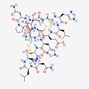 3-[(1R,6R,9S,12S,15S,18S,21S,24S,27S,30R,33S,36S,42S,45S,50R)-50-[(2-aminoacetyl)amino]-12,42-bis(2-amino-2-oxoethyl)-6-carbamoyl-15,45-bis(hydroxymethyl)-18,27-bis(1H-imidazol-4-ylmethyl)-9,24-bis(2-methylpropyl)-8,11,14,17,20,23,26,29,32,35,41,44,47,49-tetradecaoxo-33-propan-2-yl-3,4,52,53-tetrathia-7,10,13,16,19,22,25,28,31,34,40,43,46,48-tetradecazatricyclo[28.17.7.036,40]tetrapentacontan-21-yl]propanoic acid