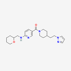 molecular formula C22H31N5O2 B6124327 5-({4-[2-(1H-pyrazol-1-yl)ethyl]-1-piperidinyl}carbonyl)-N-(tetrahydro-2H-pyran-2-ylmethyl)-2-pyridinamine 