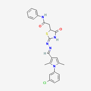 molecular formula C24H22ClN5O2S B6124353 2-[2-({[1-(3-chlorophenyl)-2,5-dimethyl-1H-pyrrol-3-yl]methylene}hydrazono)-4-oxo-1,3-thiazolidin-5-yl]-N-phenylacetamide 