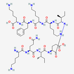molecular formula C55H96N14O13 B612437 (2S)-6-Amino-2-[[(2S)-2-[[(2S)-6-amino-2-[[(2S)-6-amino-2-[[(2S,3S)-2-[[(2S)-2-[[(2S,3S)-2-[[(2S)-5-amino-2-[[(2S)-2,6-diaminohexanoyl]amino]-5-oxopentanoyl]amino]-3-methylpentanoyl]amino]-4-carboxybutanoyl]amino]-3-methylpentanoyl]amino]hexanoyl]amino]hexanoyl]amino]-3-phenylpropanoyl]amino]hexanoic acid CAS No. 1507930-57-5