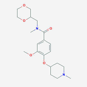 molecular formula C20H30N2O5 B6124416 N-(1,4-dioxan-2-ylmethyl)-3-methoxy-N-methyl-4-[(1-methyl-4-piperidinyl)oxy]benzamide 