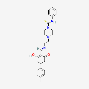 molecular formula C27H32N4O2S B6124471 4-[2-({[4-(4-methylphenyl)-2,6-dioxocyclohexylidene]methyl}amino)ethyl]-N-phenyl-1-piperazinecarbothioamide 
