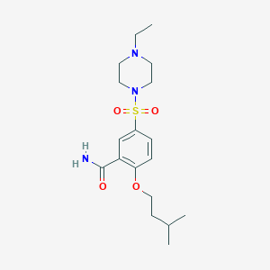 molecular formula C18H29N3O4S B6124484 5-[(4-ethyl-1-piperazinyl)sulfonyl]-2-(3-methylbutoxy)benzamide 
