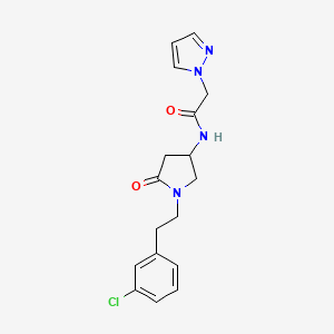 molecular formula C17H19ClN4O2 B6124579 N-{1-[2-(3-chlorophenyl)ethyl]-5-oxo-3-pyrrolidinyl}-2-(1H-pyrazol-1-yl)acetamide 