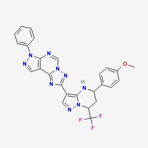 molecular formula C26H20F3N9O B6124935 2-[5-(4-methoxyphenyl)-7-(trifluoromethyl)-4,5,6,7-tetrahydropyrazolo[1,5-a]pyrimidin-3-yl]-7-phenyl-7H-pyrazolo[4,3-e][1,2,4]triazolo[1,5-c]pyrimidine 