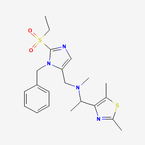 molecular formula C21H28N4O2S2 B6124994 N-{[1-benzyl-2-(ethylsulfonyl)-1H-imidazol-5-yl]methyl}-1-(2,5-dimethyl-1,3-thiazol-4-yl)-N-methylethanamine 