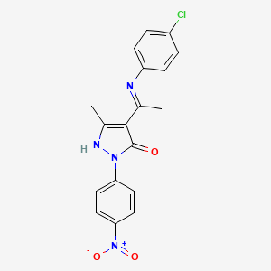 molecular formula C18H15ClN4O3 B6125102 4-{1-[(4-chlorophenyl)amino]ethylidene}-5-methyl-2-(4-nitrophenyl)-2,4-dihydro-3H-pyrazol-3-one 