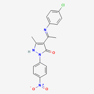 molecular formula C18H15ClN4O3 B6125102 4-[(E)-1-(4-CHLOROANILINO)ETHYLIDENE]-5-METHYL-2-(4-NITROPHENYL)-2,4-DIHYDRO-3H-PYRAZOL-3-ONE 