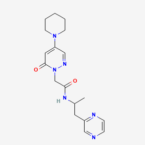 molecular formula C18H24N6O2 B6125120 N-[1-methyl-2-(2-pyrazinyl)ethyl]-2-[6-oxo-4-(1-piperidinyl)-1(6H)-pyridazinyl]acetamide 