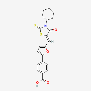 molecular formula C21H19NO4S2 B6125153 4-{5-[(3-cyclohexyl-4-oxo-2-thioxo-1,3-thiazolidin-5-ylidene)methyl]-2-furyl}benzoic acid 
