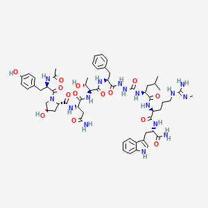 molecular formula C₅₈H₈₀N₁₆O₁₄ B612525 L-Tryptophanamide, N-acetyl-D-tyrosyl-(4R)-4-hydroxy-L-prolyl-L-asparaginyl-L-threonyl-L-phenylalanyl-2-azaglycyl-L-leucyl-N5-(imino(methylamino)methyl)-L-ornithyl- CAS No. 1234319-68-6