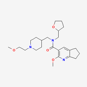 molecular formula C24H37N3O4 B6125366 2-methoxy-N-{[1-(2-methoxyethyl)-4-piperidinyl]methyl}-N-(tetrahydro-2-furanylmethyl)-6,7-dihydro-5H-cyclopenta[b]pyridine-3-carboxamide 