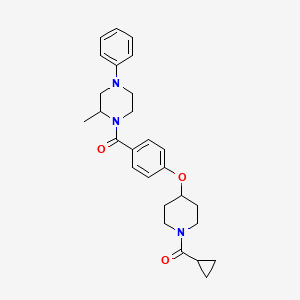 molecular formula C27H33N3O3 B6125444 1-(4-{[1-(cyclopropylcarbonyl)-4-piperidinyl]oxy}benzoyl)-2-methyl-4-phenylpiperazine 