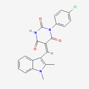 molecular formula C21H16ClN3O3 B6125505 1-(4-chlorophenyl)-5-[(1,2-dimethyl-1H-indol-3-yl)methylene]-2,4,6(1H,3H,5H)-pyrimidinetrione 
