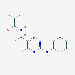 molecular formula C18H30N4O B6125549 N-(1-{2-[cyclohexyl(methyl)amino]-4-methyl-5-pyrimidinyl}ethyl)-2-methylpropanamide 