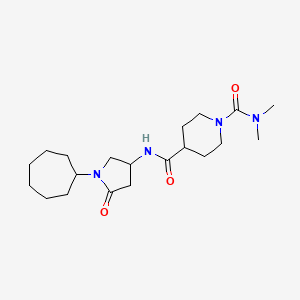 molecular formula C20H34N4O3 B6125597 N~4~-(1-cycloheptyl-5-oxo-3-pyrrolidinyl)-N~1~,N~1~-dimethyl-1,4-piperidinedicarboxamide 