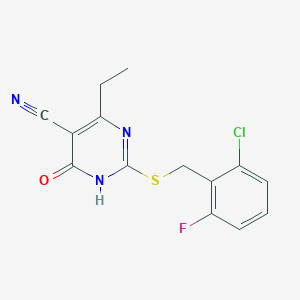 molecular formula C14H11ClFN3OS B6125701 2-[(2-chloro-6-fluorobenzyl)thio]-4-ethyl-6-oxo-1,6-dihydro-5-pyrimidinecarbonitrile 