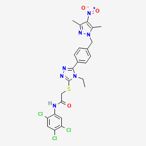 molecular formula C24H22Cl3N7O3S B6125762 2-[(5-{4-[(3,5-dimethyl-4-nitro-1H-pyrazol-1-yl)methyl]phenyl}-4-ethyl-4H-1,2,4-triazol-3-yl)thio]-N-(2,4,5-trichlorophenyl)acetamide 