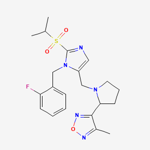 molecular formula C21H26FN5O3S B6125895 3-(1-{[1-(2-fluorobenzyl)-2-(isopropylsulfonyl)-1H-imidazol-5-yl]methyl}-2-pyrrolidinyl)-4-methyl-1,2,5-oxadiazole 