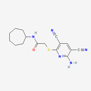 molecular formula C16H19N5OS B6126018 2-[(6-amino-3,5-dicyano-2-pyridinyl)thio]-N-cycloheptylacetamide 