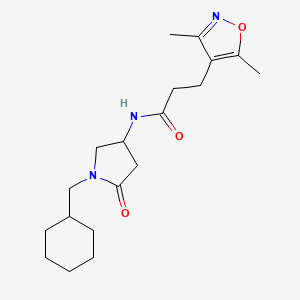 molecular formula C19H29N3O3 B6126073 N-[1-(cyclohexylmethyl)-5-oxo-3-pyrrolidinyl]-3-(3,5-dimethyl-4-isoxazolyl)propanamide 