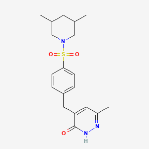 molecular formula C19H25N3O3S B6126081 4-{4-[(3,5-dimethyl-1-piperidinyl)sulfonyl]benzyl}-6-methyl-3(2H)-pyridazinone 