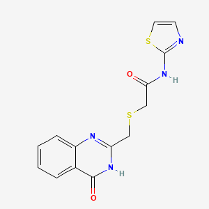 molecular formula C14H12N4O2S2 B6126196 2-{[(4-oxo-3,4-dihydro-2-quinazolinyl)methyl]thio}-N-1,3-thiazol-2-ylacetamide 