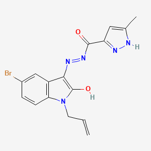 molecular formula C16H14BrN5O2 B6126211 N'-(1-allyl-5-bromo-2-oxo-1,2-dihydro-3H-indol-3-ylidene)-3-methyl-1H-pyrazole-5-carbohydrazide 