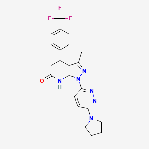 molecular formula C22H21F3N6O B6126359 3-methyl-1-[6-(1-pyrrolidinyl)-3-pyridazinyl]-4-[4-(trifluoromethyl)phenyl]-1,4,5,7-tetrahydro-6H-pyrazolo[3,4-b]pyridin-6-one 