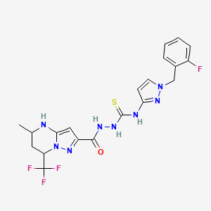 molecular formula C20H20F4N8OS B6126369 N-[1-(2-fluorobenzyl)-1H-pyrazol-3-yl]-2-{[5-methyl-7-(trifluoromethyl)-4,5,6,7-tetrahydropyrazolo[1,5-a]pyrimidin-2-yl]carbonyl}hydrazinecarbothioamide 