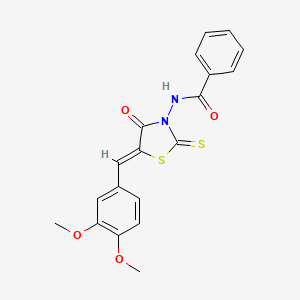 molecular formula C19H16N2O4S2 B6126386 N-[5-(3,4-dimethoxybenzylidene)-4-oxo-2-thioxo-1,3-thiazolidin-3-yl]benzamide 